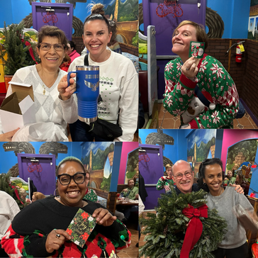 adults holding holiday gifts
