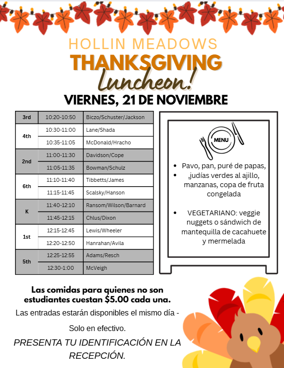 HMES Thanksgiving Lunch Spanish
