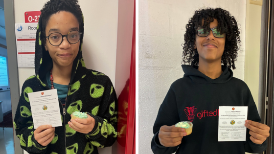 students with cupcakes