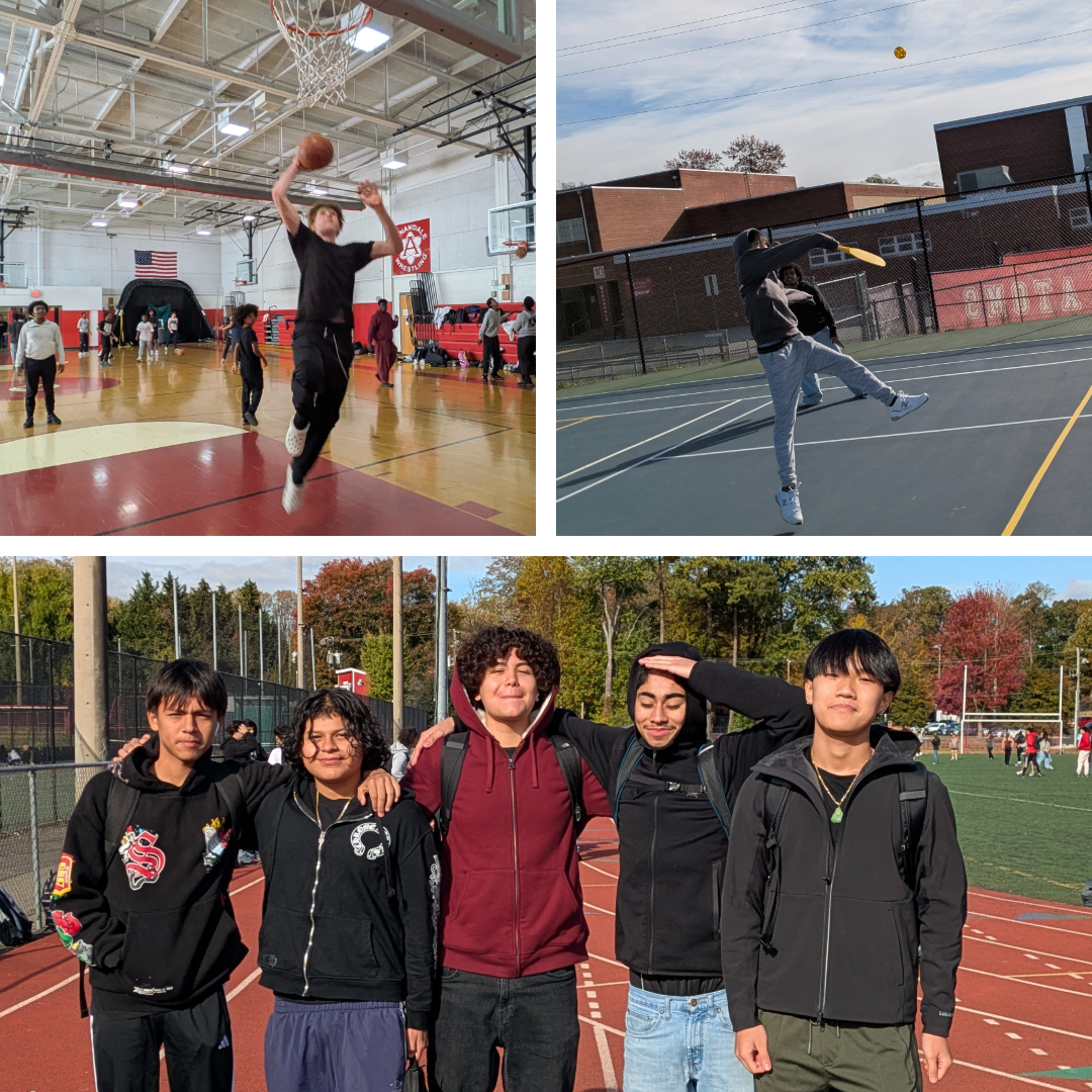collage of students doing sports