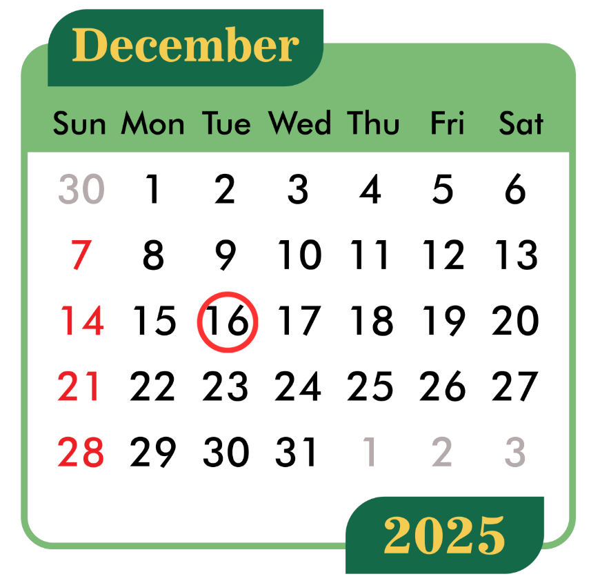 calendar of December 2025