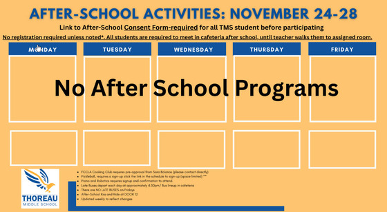 NO AFTER SCHOOL THIS WEEK