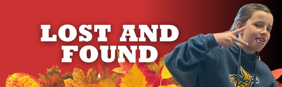 girl smiling on red to black gradient background with white letters "LOST AND FOUND"