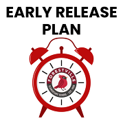 A clock with the Forestville logo in the middle. The words "Early Release Plan" in block text at the top