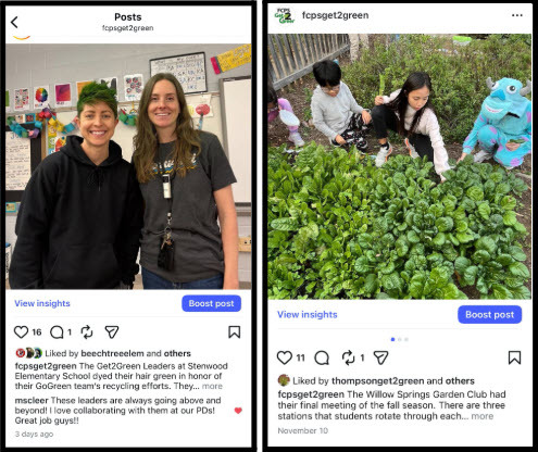 Stenwood ES Get2Green Leaders died their hair green to celebrate recycling and Willow Springs garden club has their last meeting of the season