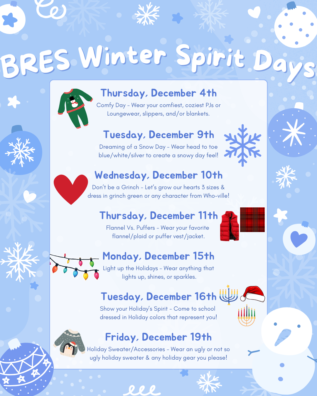 Spirit Days List