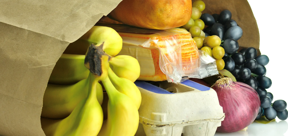 food in a paper grocery bag