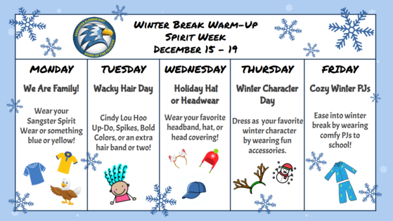 Sangster Spirit Week, December 15-19