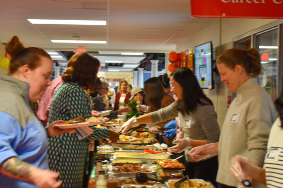 TJ Staff in line picking up their favorite Thanksgiving foods