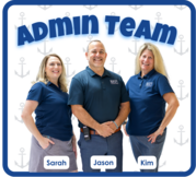 Image of our Admin Team, Sarah, Jason and Kim smiling wearing their Navy gear
