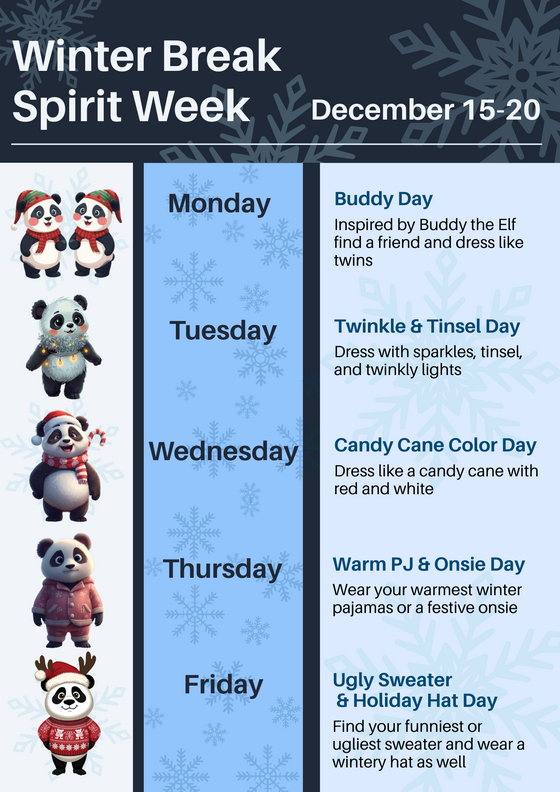 winter break spirit week flyer - all details of the event are printed in the newsletter
