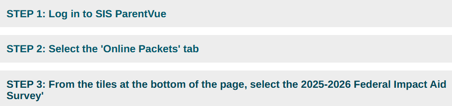 Log in to Parent Vue to complete the survey ASAP!