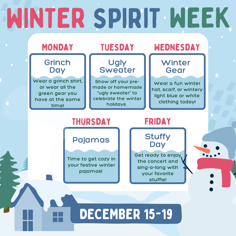 Winter Spirit Week Flyer information included in text box