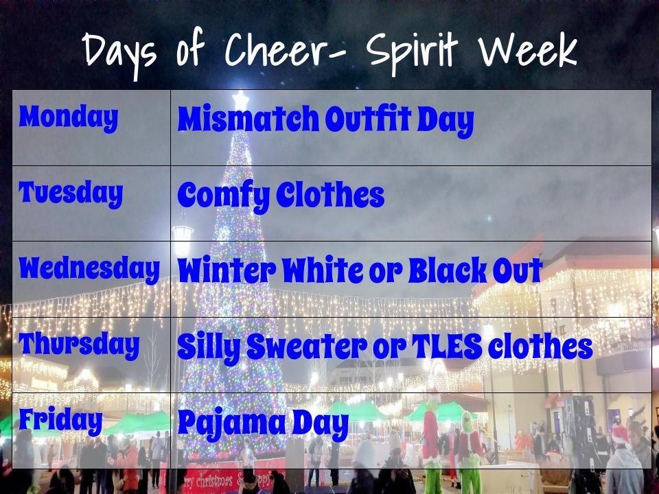 Chart showing Spirit Week events