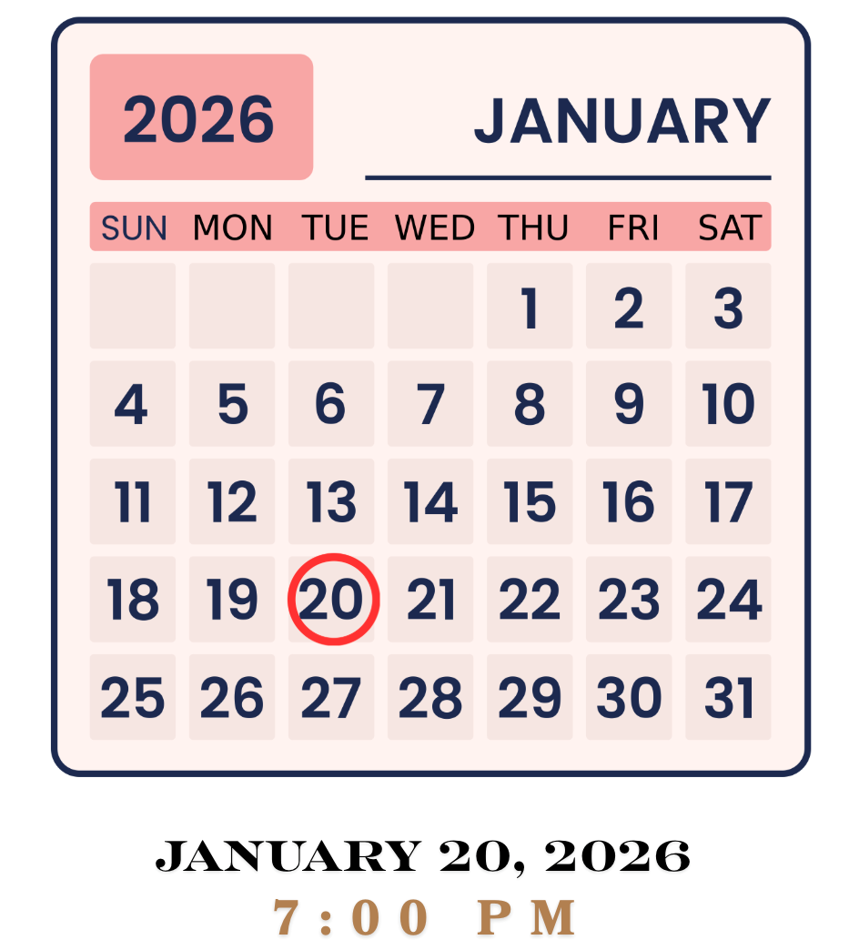 calendar of January with the 20th circled in red