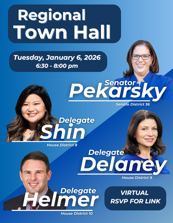 headshot pictures of Senator Pekarsky, Delegate Delaney, Delegate Helmer, and Delegate Shin