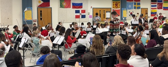 Strings teacher Mr. Piccirello conducts 5th and 6th grade Strings students in their Winter Concert 