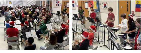Band teacher Mr. Woessner conducts 5th and 6th grade band students in their Winter Concert