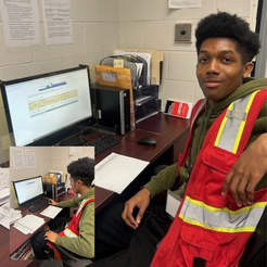Edison Student sitting at a computer 