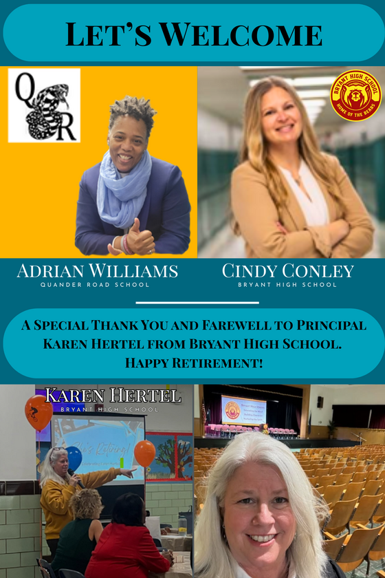 Welcome and Farewell to Principals in Franconia District- New Principals Adrian Williams and Cindy Conley - Farewell to Karen Hertel