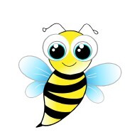 A cartoon drawing of a bee with big eyes