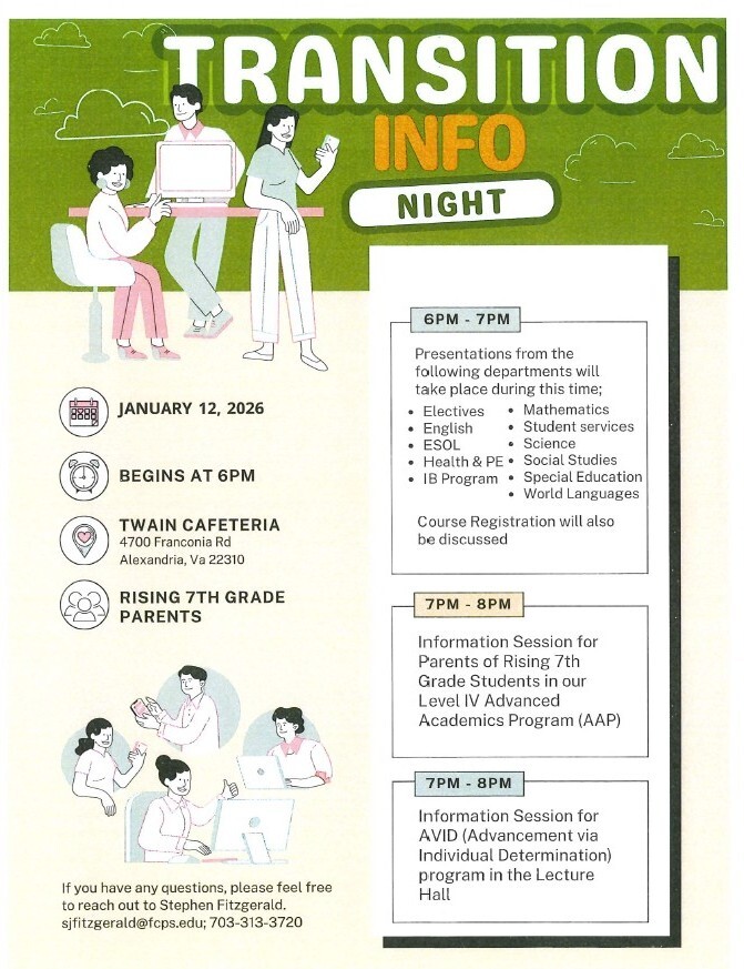 Mark Twain 7th Grade Transition Night flyer