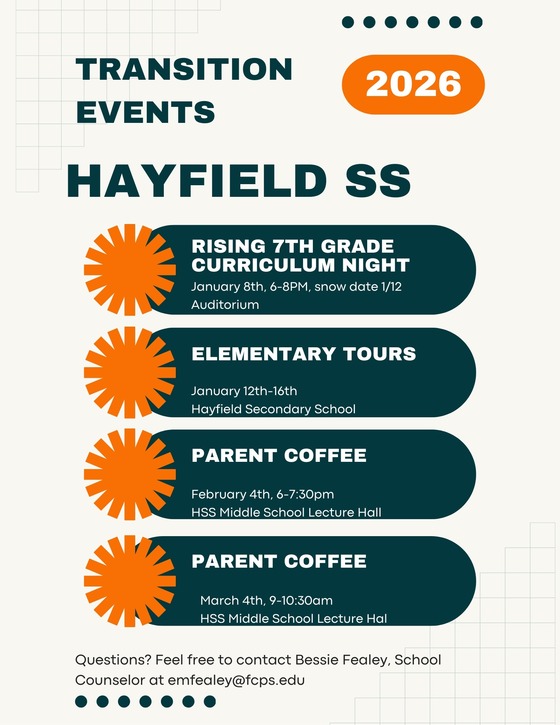 Hayfield flyer for rising 7th grade transition events