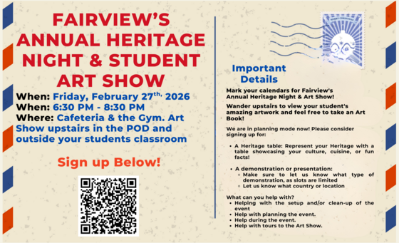 FAIRVIEW’S ANNUAL HERITAGE NIGHT & STUDENT ART SHOW