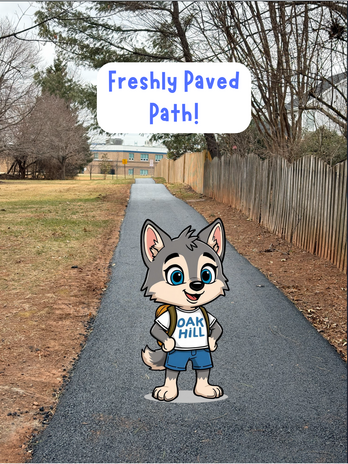cartoon wolf on a freshly paved sidewalk