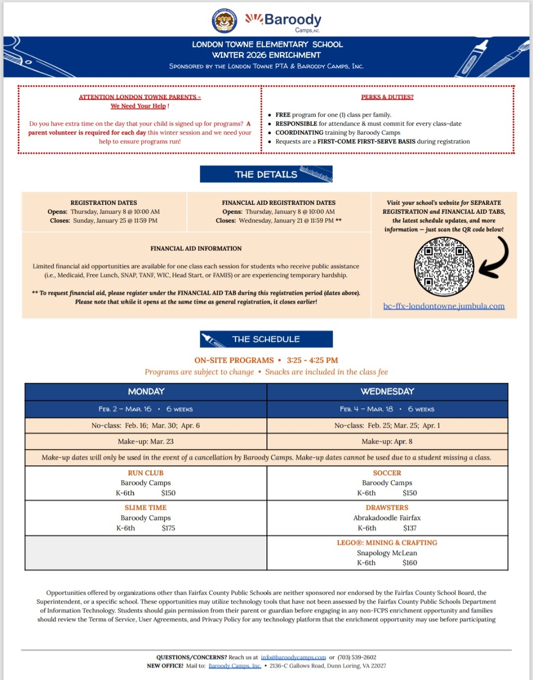 baroody camp schedule - English