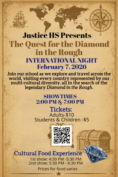 International Night at Justice High School Flyer