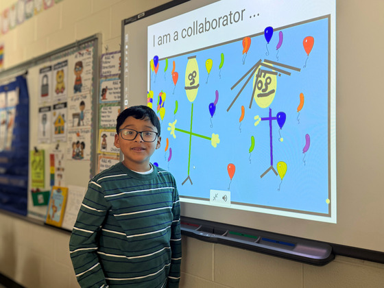 Student presenting work in POG