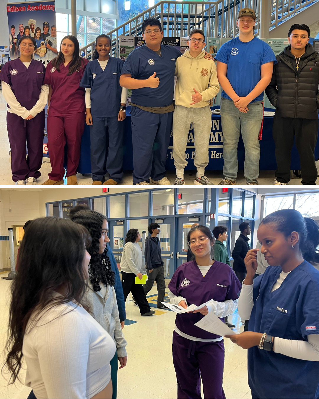 photos of students talking about course selection