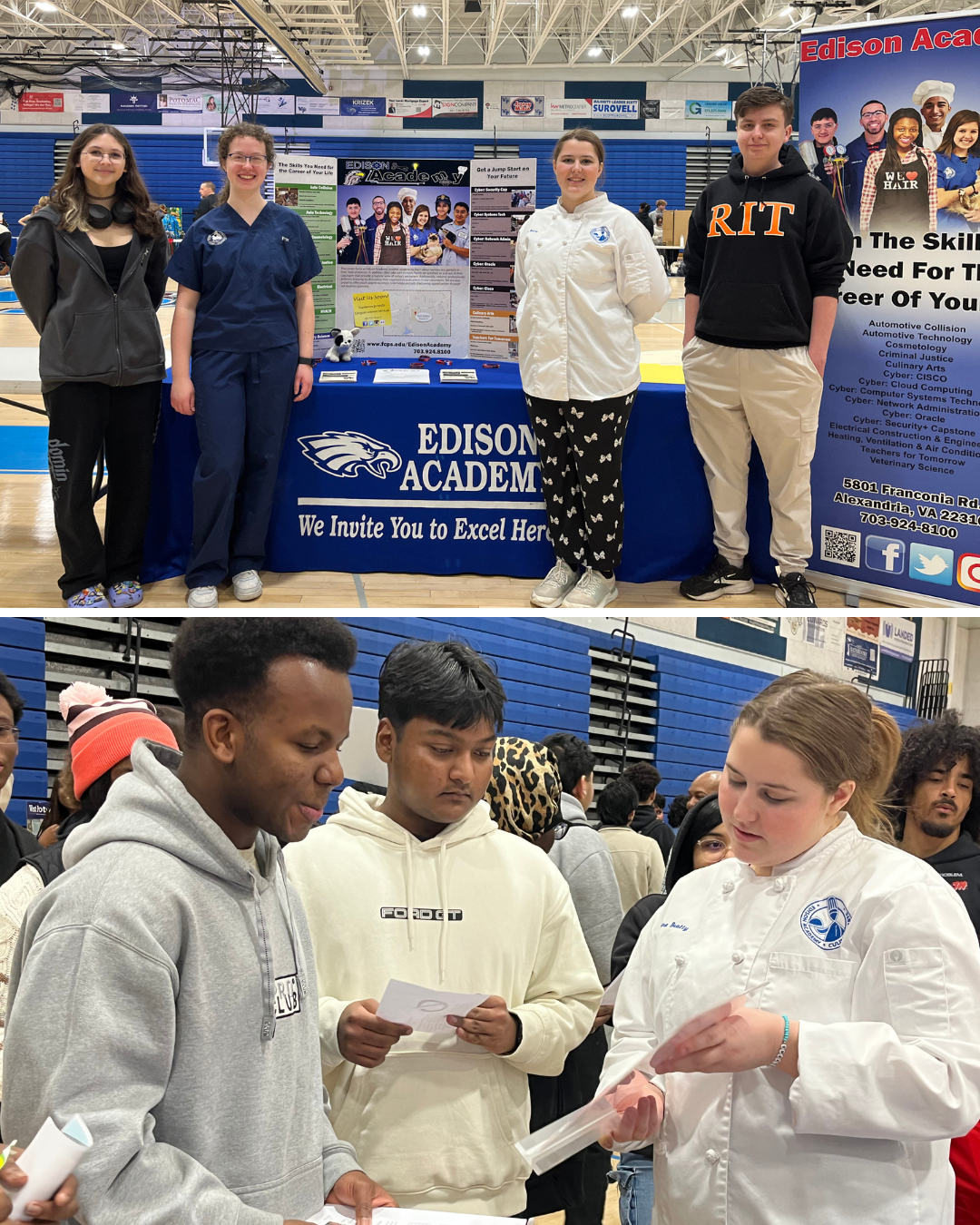 photos of students talking about course selection