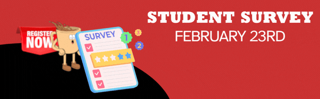 banner with rotating images and words covering topics in newsletter including "parent coffee, student survey and kindergarten registration"