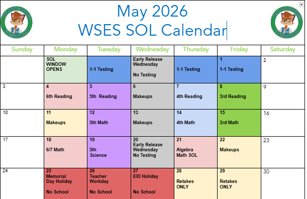 You can see Willow Springs' SOL Testing Calendar HERE.