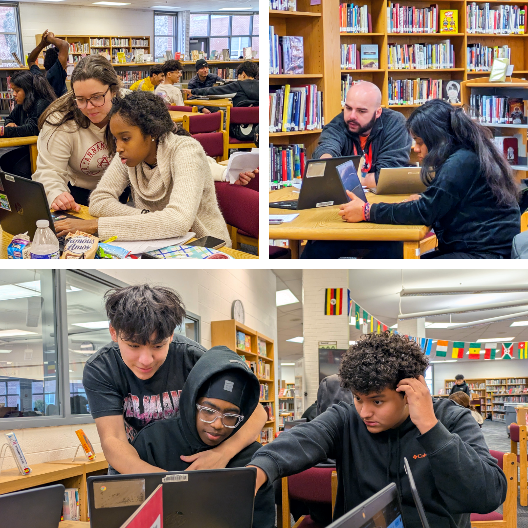Students working in the library