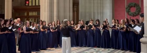 Students singing inside National Cathedral