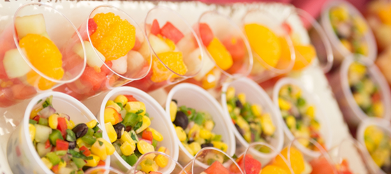 Proportioned cups of fruits and salsa