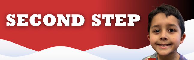 smiling boy with snow background on top of red to black gradient and white lettering stating "SECOND STEP"