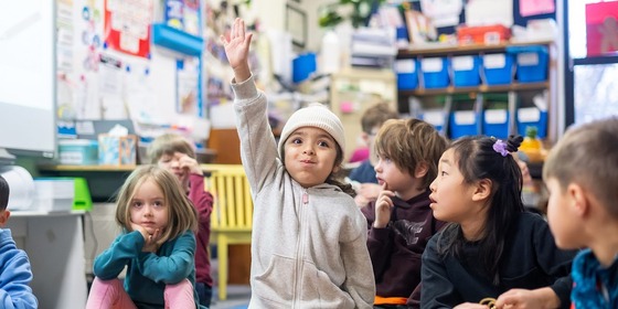 child raises hand in class