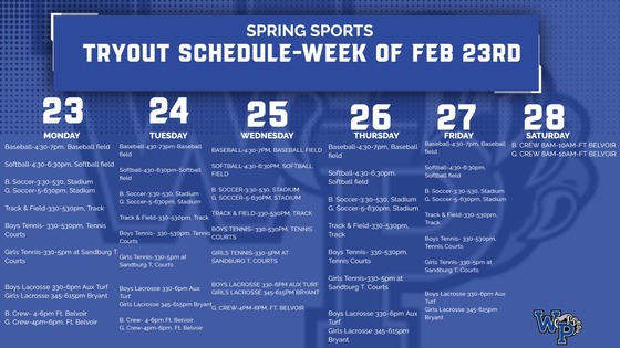 Spring Sports Tryout Schedule