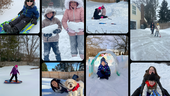 Poplar Tree students having fun in the snow at home during snow days in January 2026