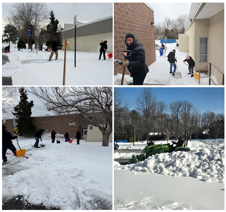 Custodians clearing snow