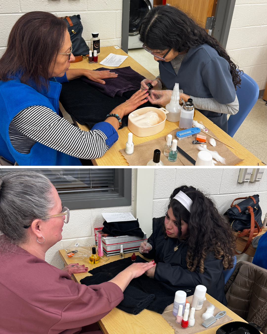 photo collage of cosmetology students providing nail services