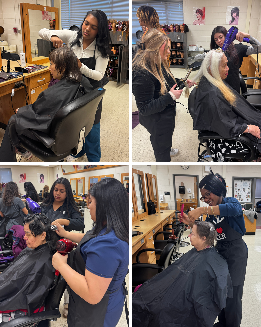 photo collage of cosmetology students providing hair services
