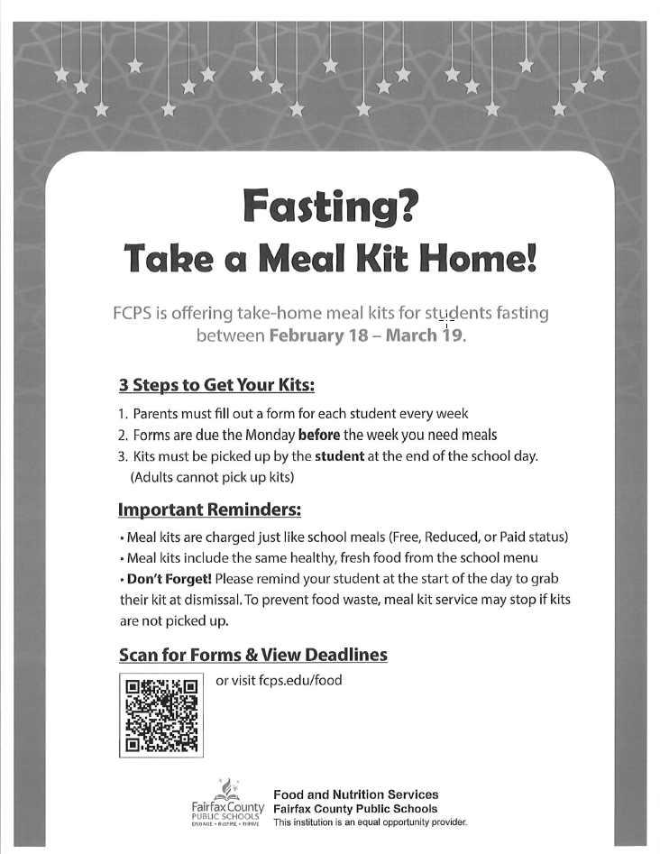 Meal Kit flier for students who are fasting