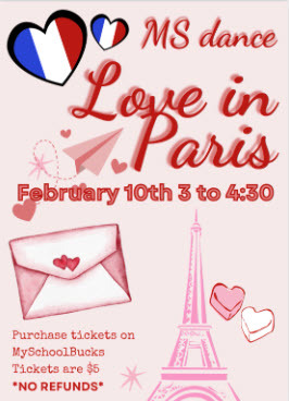decorative image, flyer of the MS Dance, theme Love in Paris