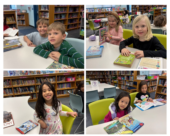 students reading in the library