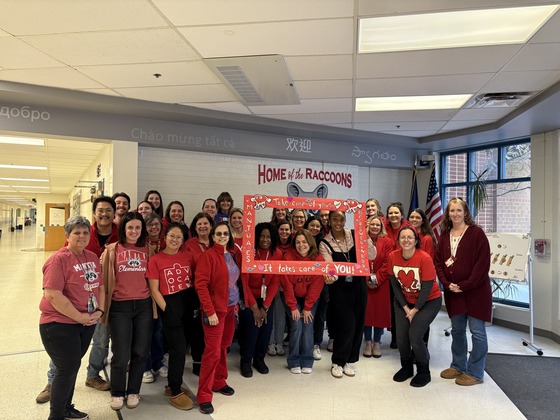 staff wearing red in recognition of Heart Health Month